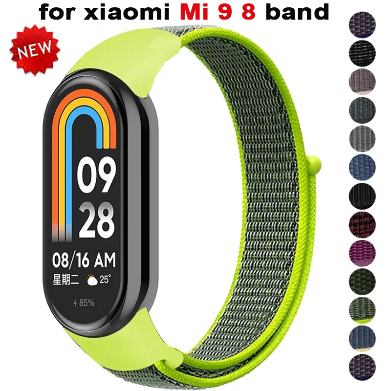 ห่วงไนลอนสําหรับ Xiaomi Mi Band 9 8 สายคล้อง 8 NFC SmartWatch สายรัดข้อมือ Correa เปลี่ยนกีฬา Pulsera สําหรับ Miband 8 สร้อยข้อมือ Correa