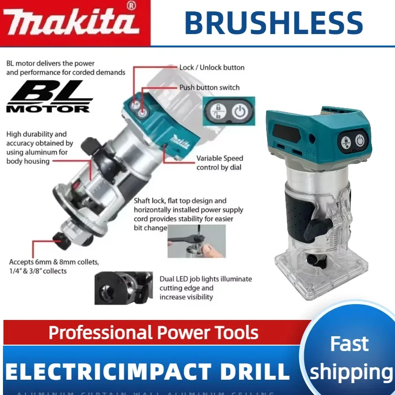 Original Makita DRT50 Cordless Trimmer Rechargeable Trimming Machine Brushless Slotting Tool Milling Woodwork Engraving Machine