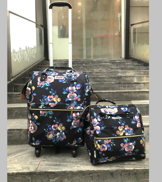 Frauen Tragen Auf hand gepäck Tasche Trolley Gepäck tasche sets roll gepäck tasche frauen reise Trolley Taschen räder rädern rucksack