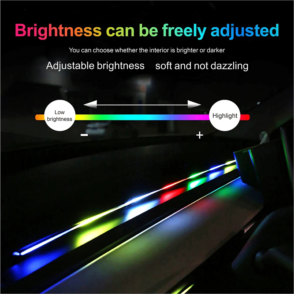Car Led Ambient Light USB 68 Colors Acrylic Strips 110cm Full Colors RGB Car Interior Hidden App Remote Control Atmosphere Lamp