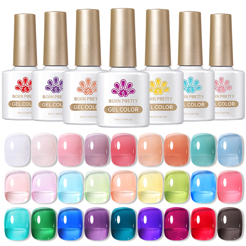 BORN PRETTY 10ml Translucent Jelly Nude เจลเล็บเคลือบเงาที่มีสีสันกึ่งถาวร UV LED เล็บเจล