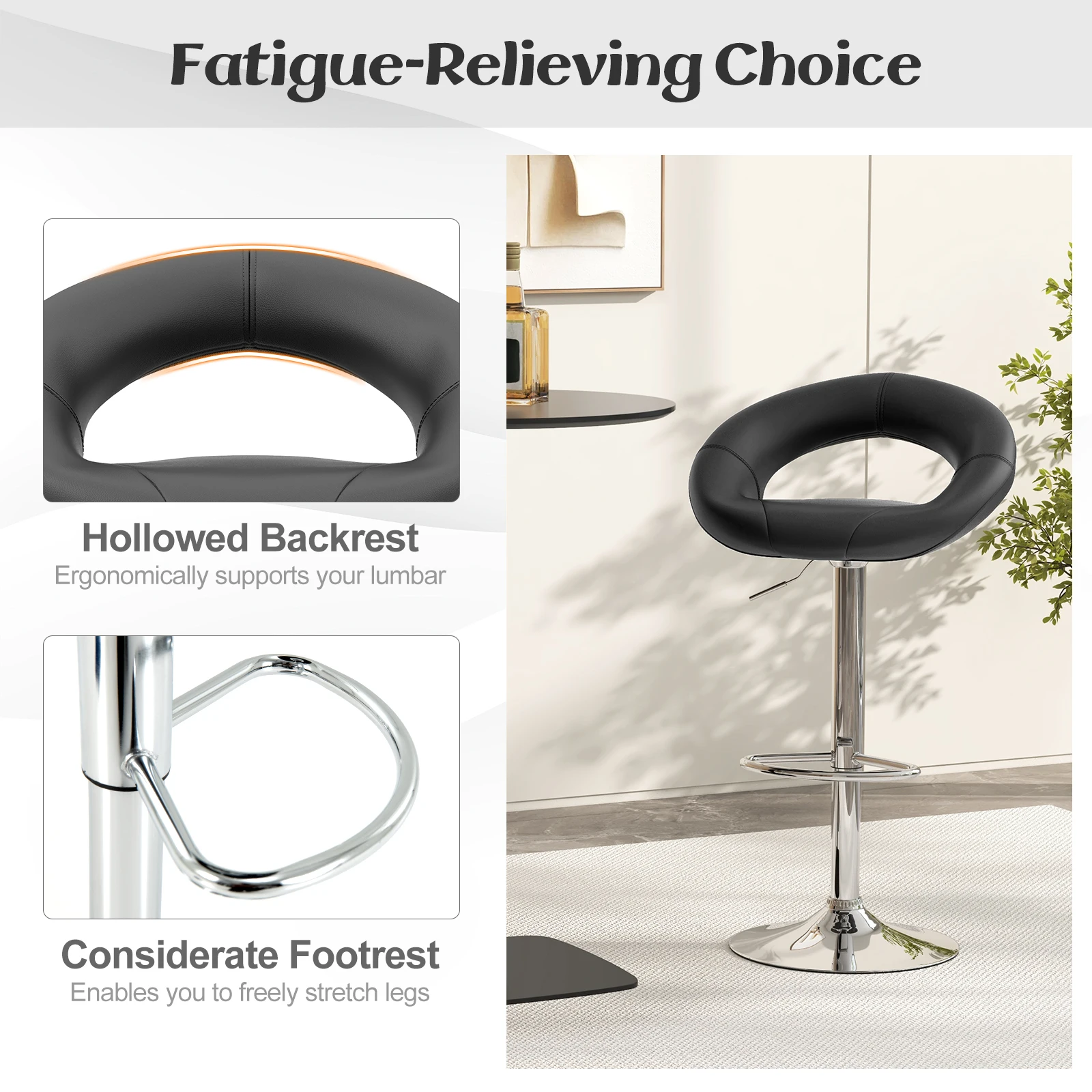 GOFLAME Swivel Bar Stool Set of 2 Height Adjustable PU Leather Counter Stools