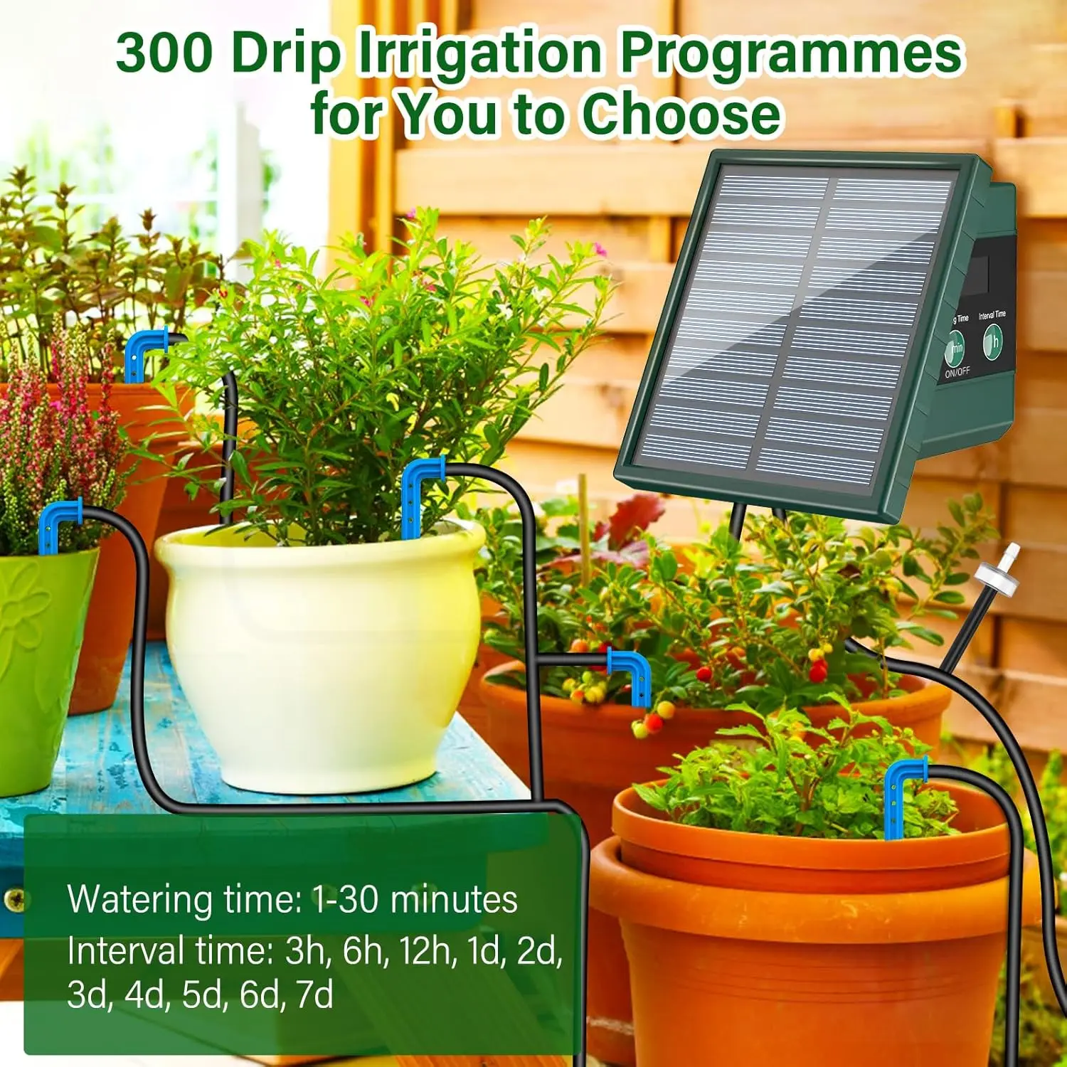 Sistema de riego Solar para jardín, balcón, riego por goteo automático, sistema de riego de jardín DIY, manguera de goteo, riego para uso en exteriores