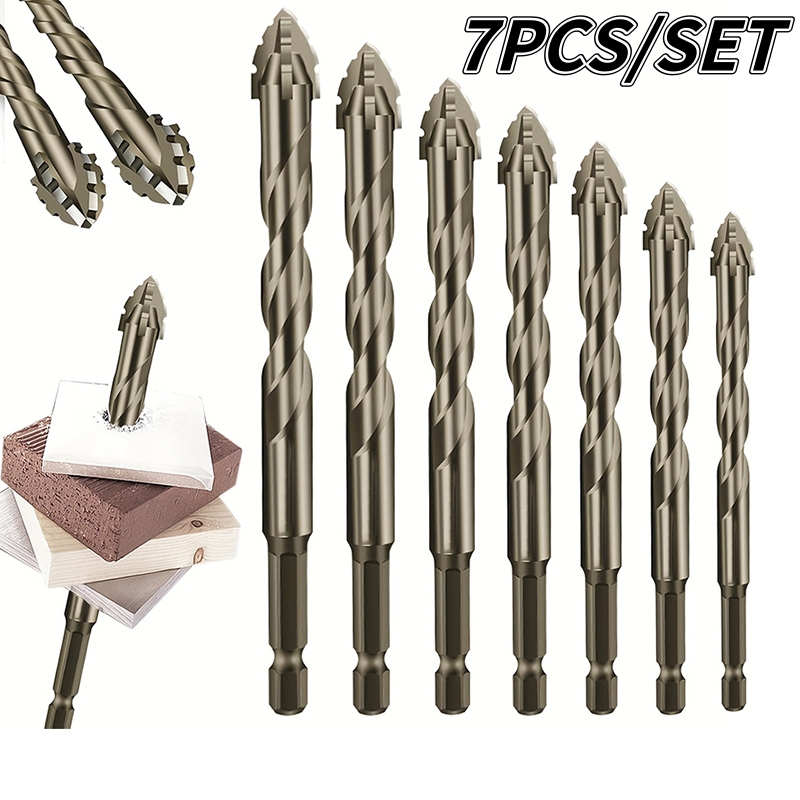 7 PÇS/SET 3-12mm Broca de dente de serra de quatro flautas Ferramentas de perfuração de dente de serra para vidro/telha/béton/metal Conjunto de ferramentas de broca