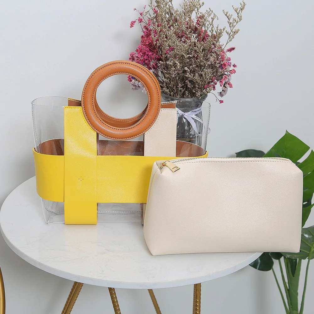 Mùa Hè Trong Suốt Tote Túi Xách Cho Nữ Công Suất Lớn Tổng Hợp Tất Du Lịch Nhựa PVC Vai Messenger Túi Nữ Trong Suốt Túi Xách