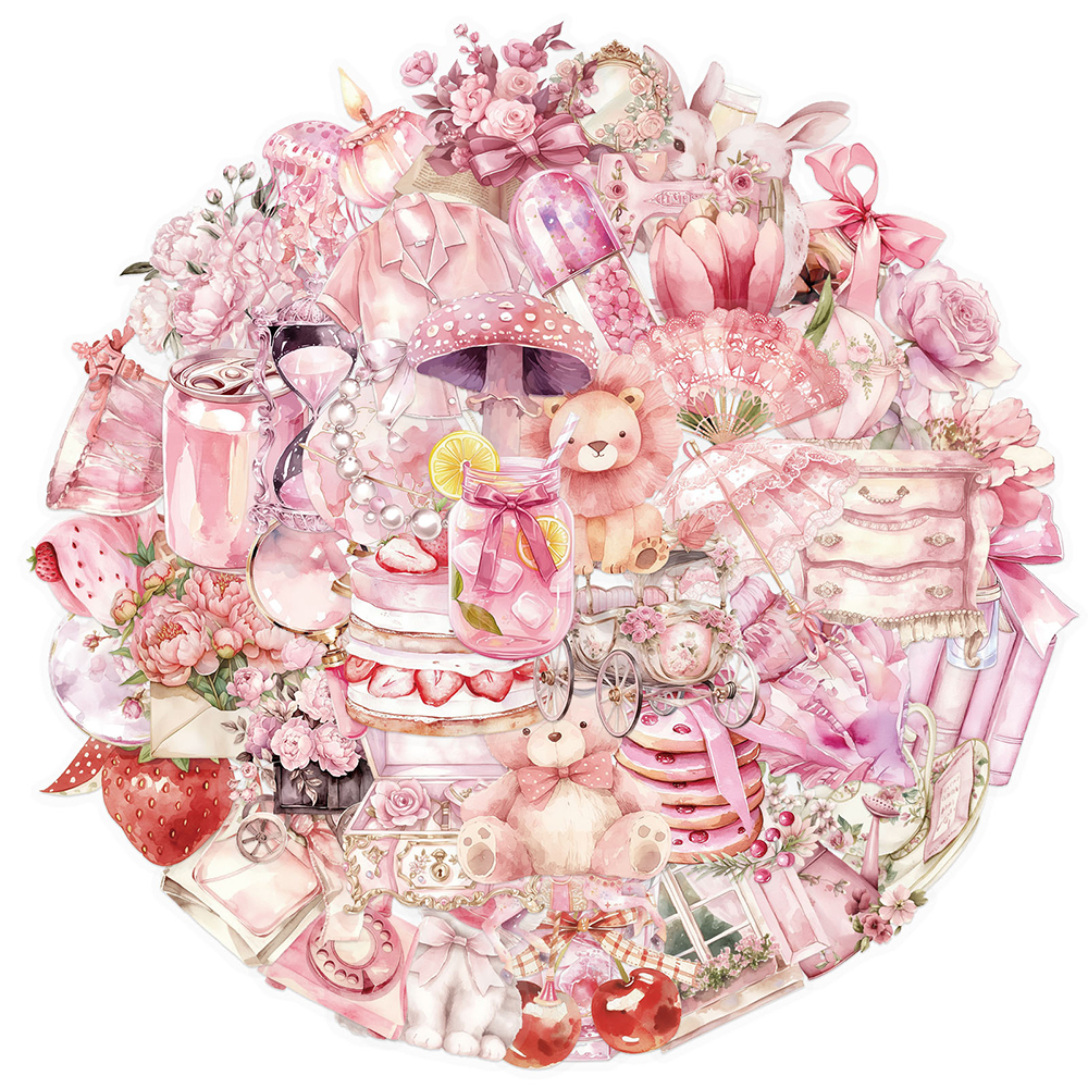 10/30/50 個ピンク透明花漫画ステッカー美的防水芸術的夢のようなデカール落書き文房具ラップトップ