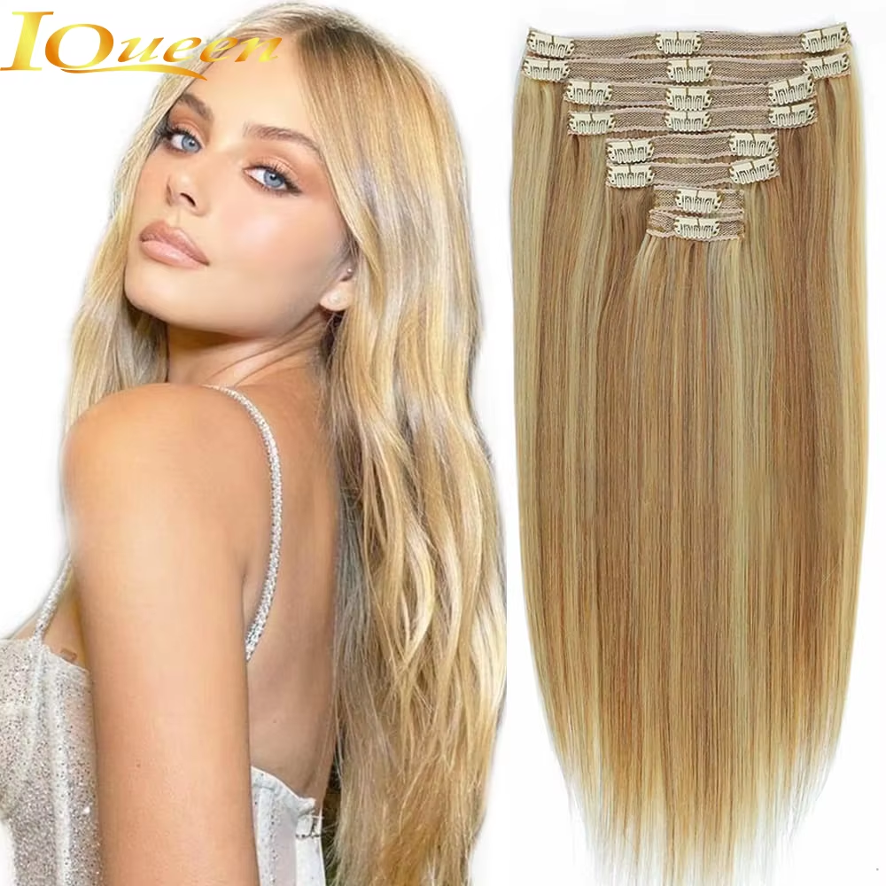 8 pçs clipe em extensões de cabelo 100% cabelo humano p8/613 cor marrom destaque loira para uso diário feminino cabelo real natural preto 4 #