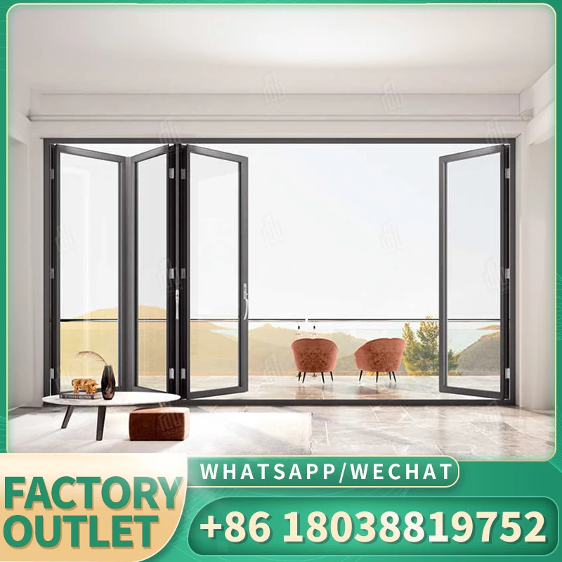 Aluminium exterior security doors with tempered glass interior bifold door for house thermal break folding door