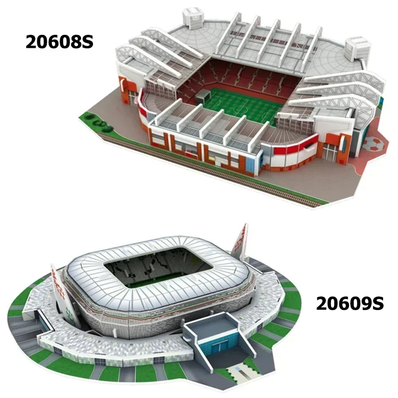 Miniaturowe boisko do piłki nożnej 3D DIY Puzzle światowej sławy stadiony modele gra piłkarska zabawki peryferyjne fani zabawki urodzinowe prezenty DDJ