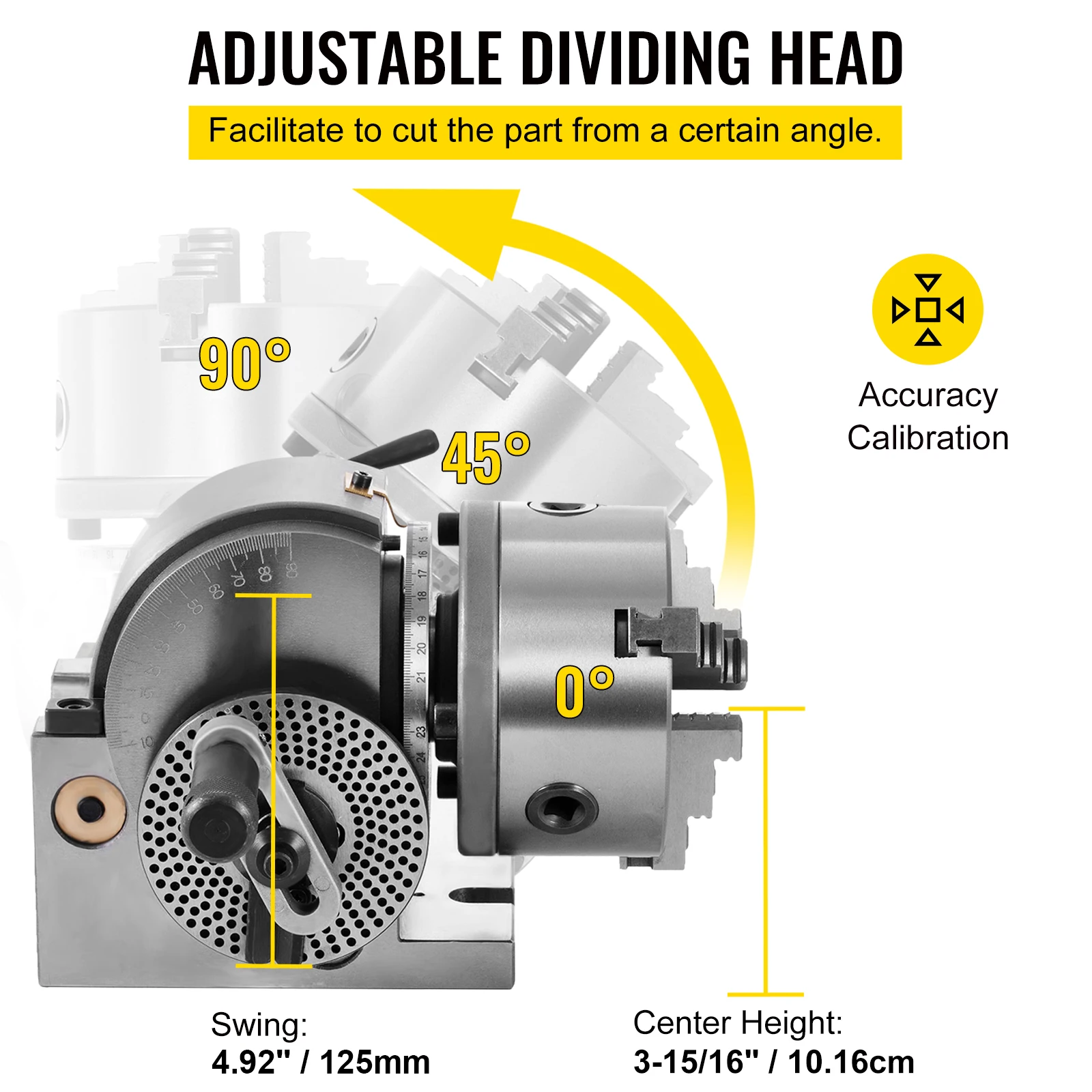 VEVOR Dividing Head 5Inch 3 Jaw Precision Semi Universal Dividing Head for Milling Machine Rotary Table Tailstock Milling Set