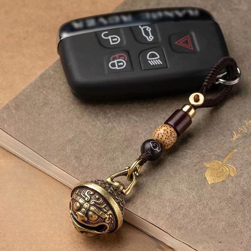 Brass Gourmet Bell Keychain Dragon Head Key Chain Pure Copper Keychain Bell Braided Rope Pendant DIY Pet