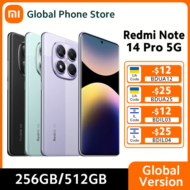 【Brand+】Xiaomi Redmi Note 14 Pro 5G Smartphone MediaTek Dimensity 7300-Ultra 200MP AI camera NFC 6.67"AMOLED display IP68