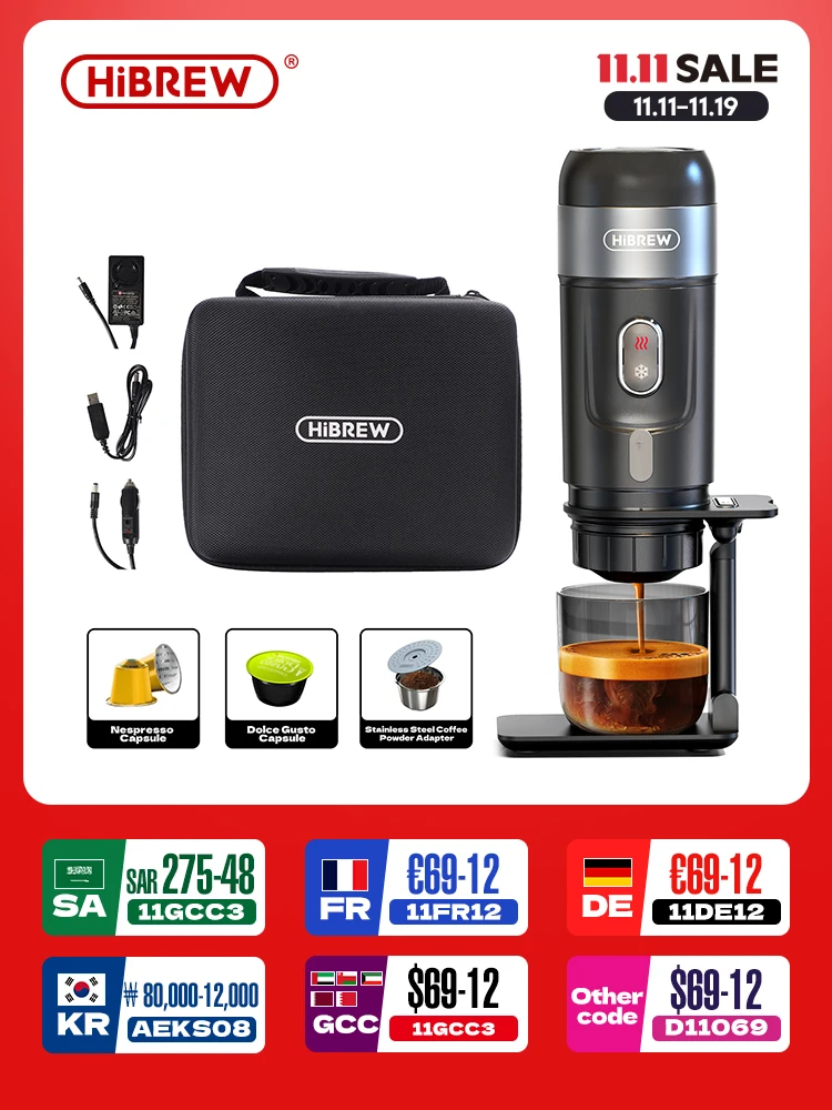 Macchina da caffè portatile HiBREW per auto e casa, macchina da caffè Expresso DC12V adatta per Nexpresso Dolce Pod Capsule Coffee Powder H4A