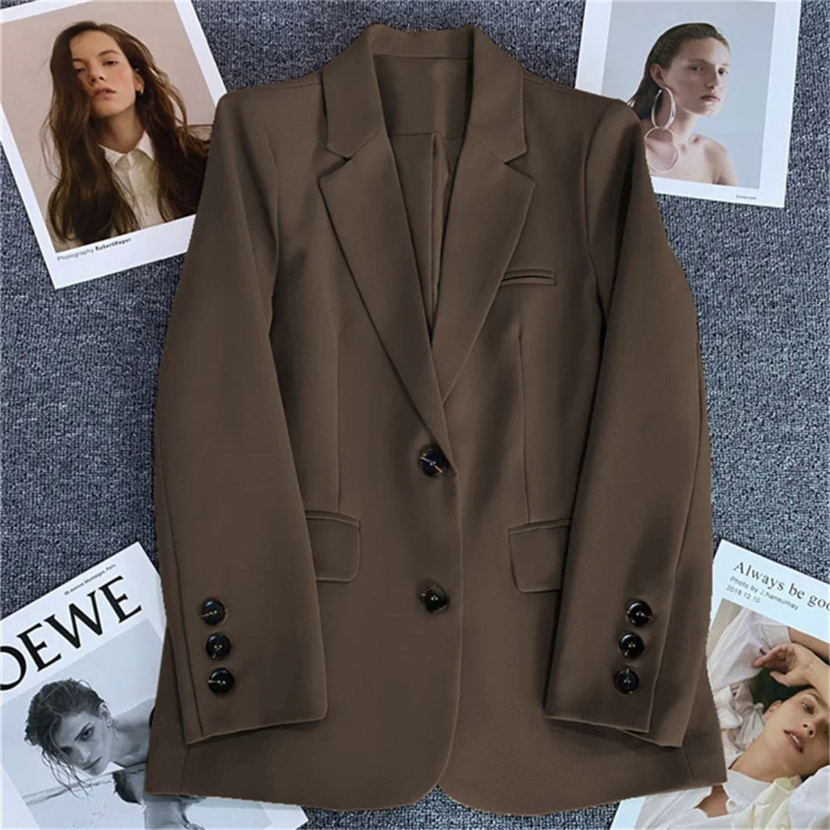 2024 女性ジャケット新韓国ファッション小さなスーツトップブラウンスーツコート服ルーズストレート気質スリムブレザー女性のための