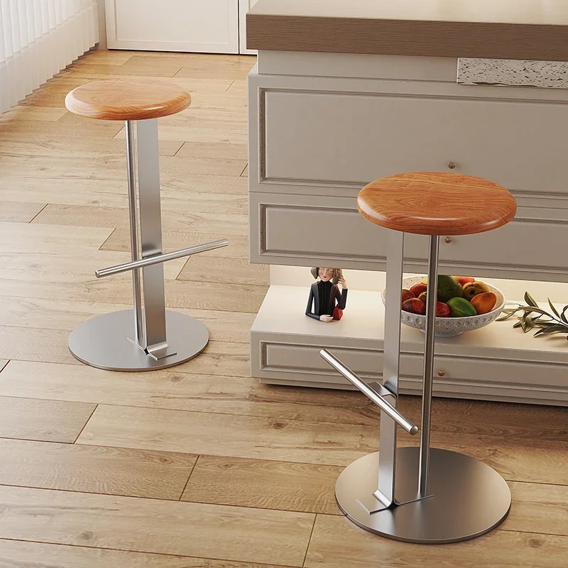Banco de bar minimalista japonês, designer de madeira sólida, cadeira alta, luz, luxo, assento de balcão, cadeira de bar moderna com placa de madeira