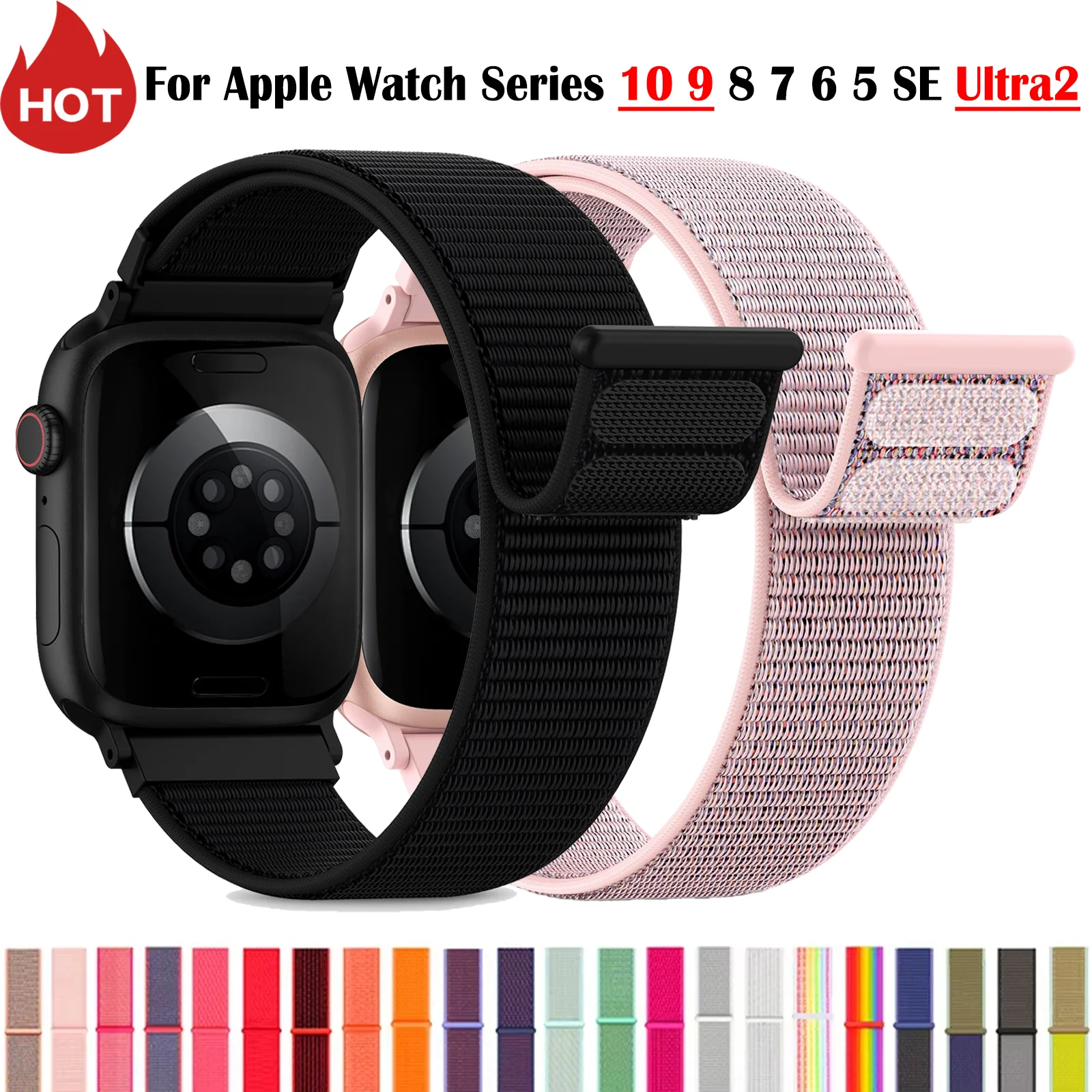 สายรัดข้อมือไนลอนสำหรับ Apple Watch ขนาด 46 มม. 40 มม. 41 มม. 42 มม. 44 มม. 45 มม. 38 มม. ปรับขนาดได้สำหรับ iWatch Ultra 49 มม. 8 7 6 SE 5 4