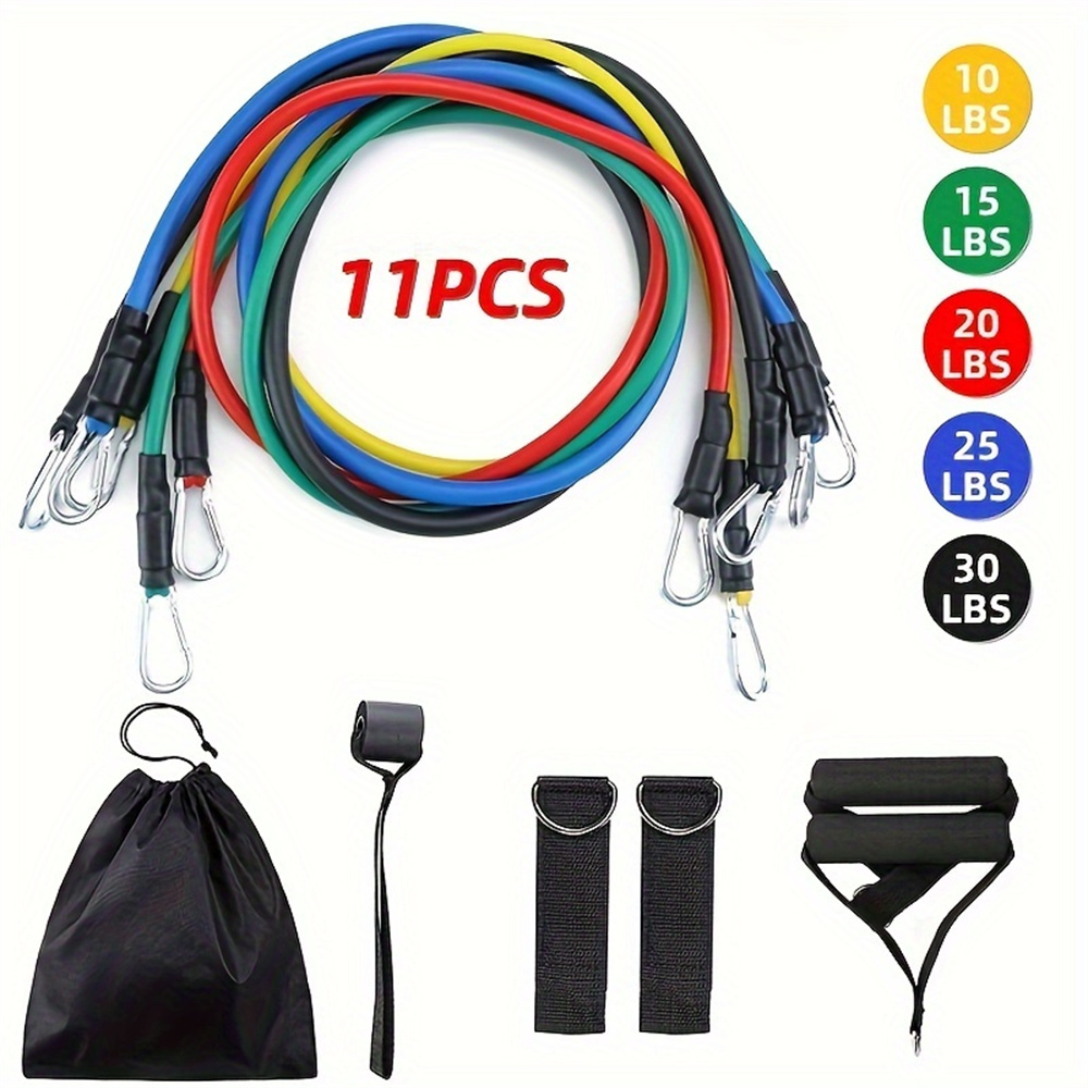 Corde côtelée portable, équipement de fitness, extenseur de poitrine, bande d'exercice élastique, sangle de rinçage, 11 pièces par ensemble
