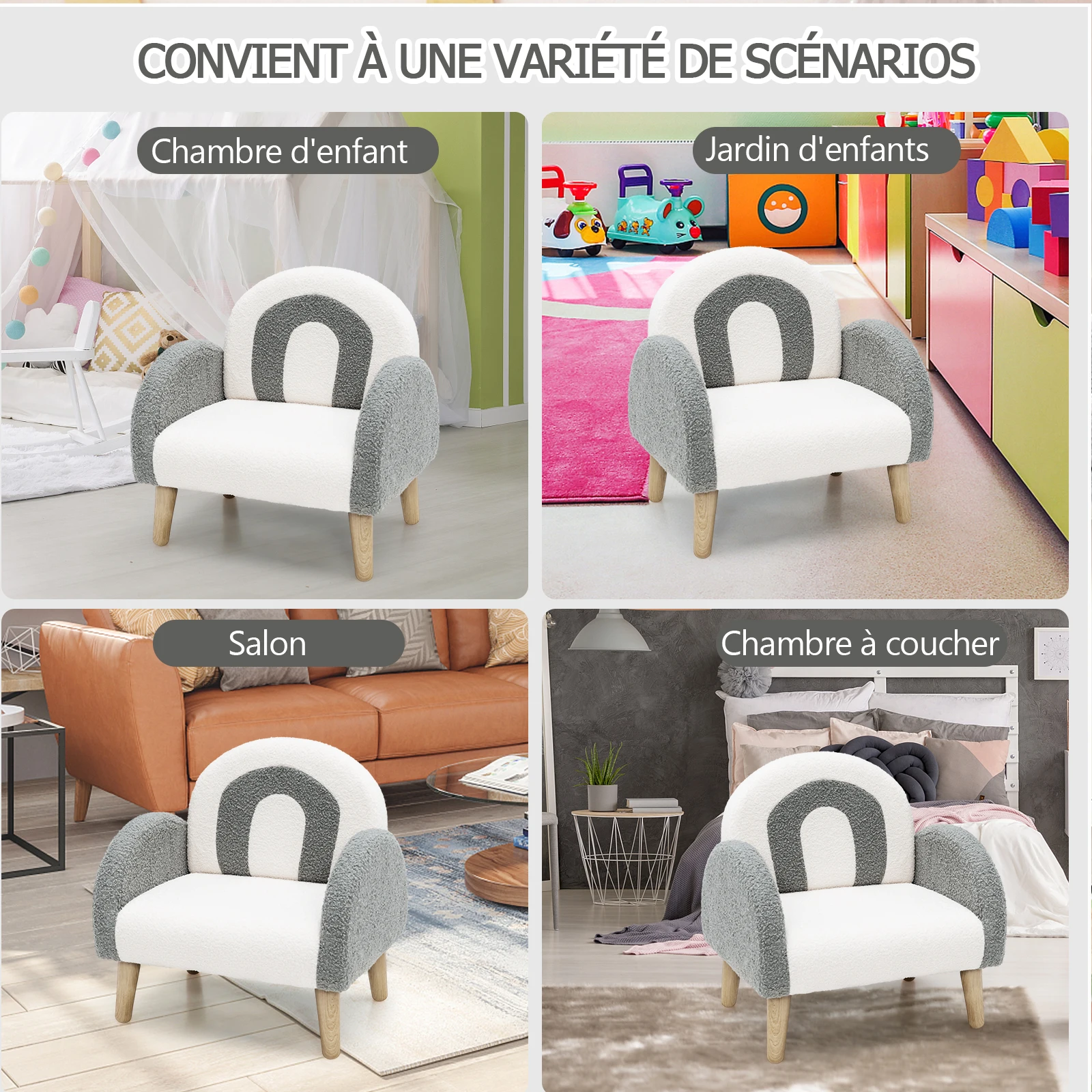 Fauteuil Enfant en Peluche avec Dossier & accoudoir Confortable, Canapé Chaise Enfant avec Joli Motif Arc-en-Ciel, Charge 50kg pour Garçon Fille de 3-5 Ans