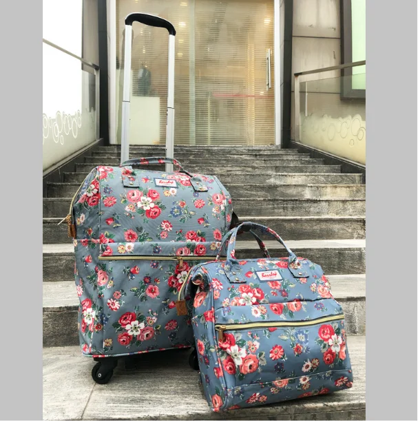 Frauen Tragen Auf hand gepäck Tasche Trolley Gepäck tasche sets roll gepäck tasche frauen reise Trolley Taschen räder rädern rucksack