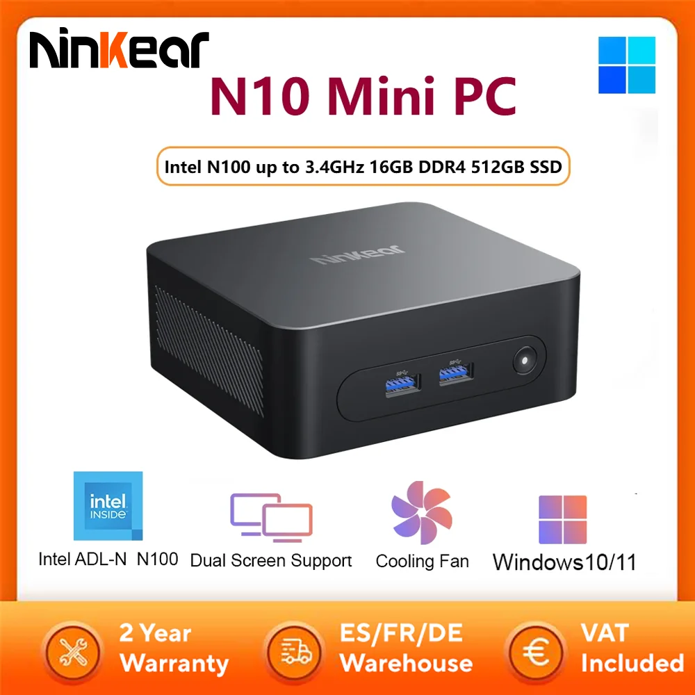 Ninkear N10 Mini PC Intel N100 tot 3,4GHz 16GB DDR4 512GB SSD 2.4G+5G WIFI HDMI 2.0*2 Ondersteuning dual-screen Windows 11 computer