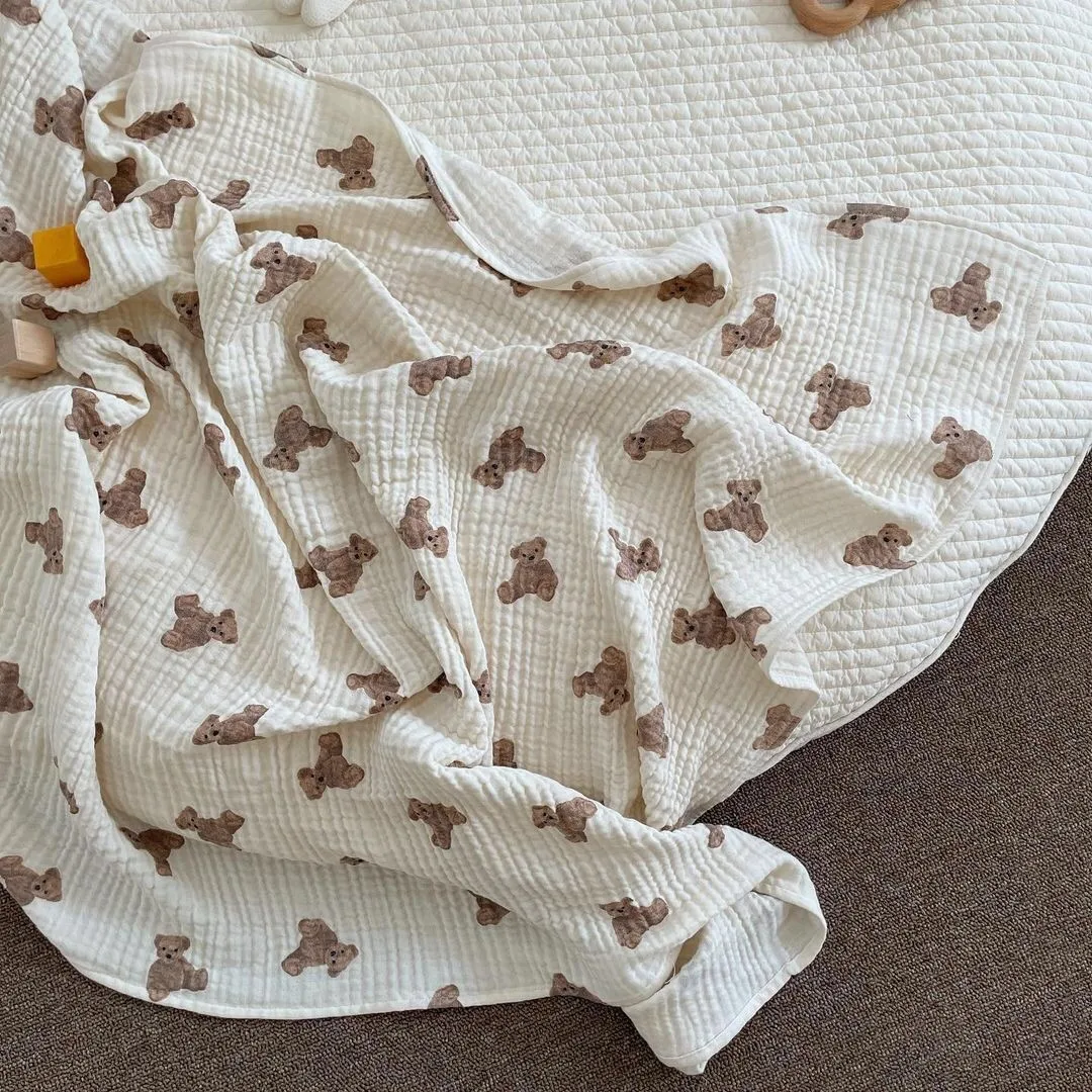 Coperta con stampa orso neonato Coperta in doppia garza di puro cotone Coperta per neonati Asciugamano da bagno Coperta per neonati Fasciatoio per neonati