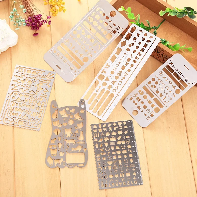 Cat Multifunctional stainless steel hollow ruler Geometric figure drawing stencils templates metal ruler Diy Tool Diary Template