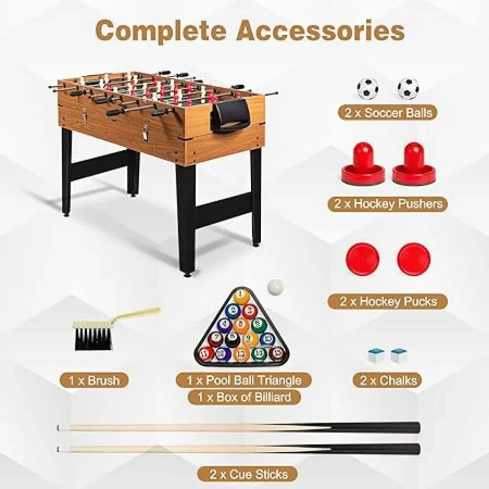 48 Inch Game Table, 3-in-1 Combo Table Set w/Adult Size Foosball Table