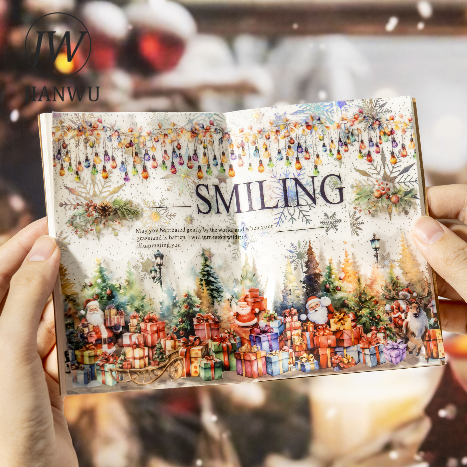 JIANWU 65mm*200cm Christmas Day Series Vintage Tree Light Landscape Material Collage PET Tape Creative DIY Journal Stationery