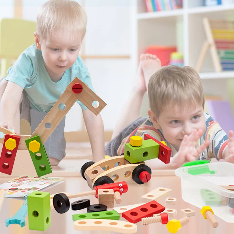Wooden Nut Screw Disassembly Assembly Toolbox Toys Simulation Repair Carpenter Tool Creative DIY Pretend Play Set For Children