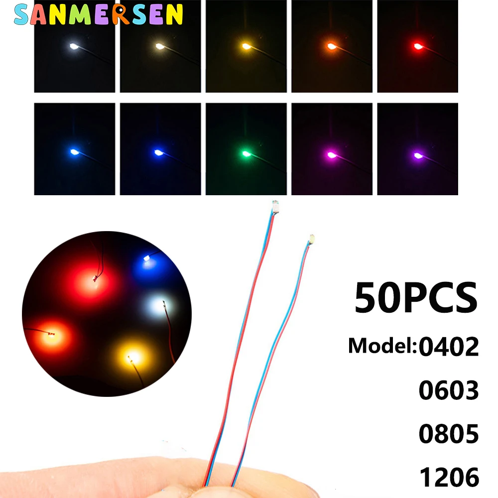 50 шт./пакет 0402 0603 0805 1206 SMD лампа проводная Micro Litz светодиодный предварительно припаянный чип проводной 30 см 3 В DIY железнодорожные модели сцены игрушечный свет