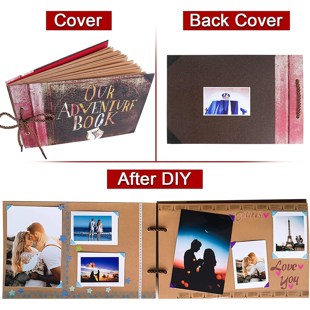 Álbum de fotos de aventura DIY de 40 páginas, álbum de fotos hecho a mano, libro de aventuras, álbum Retro Kraft, libro de invitados de boda y aniversario