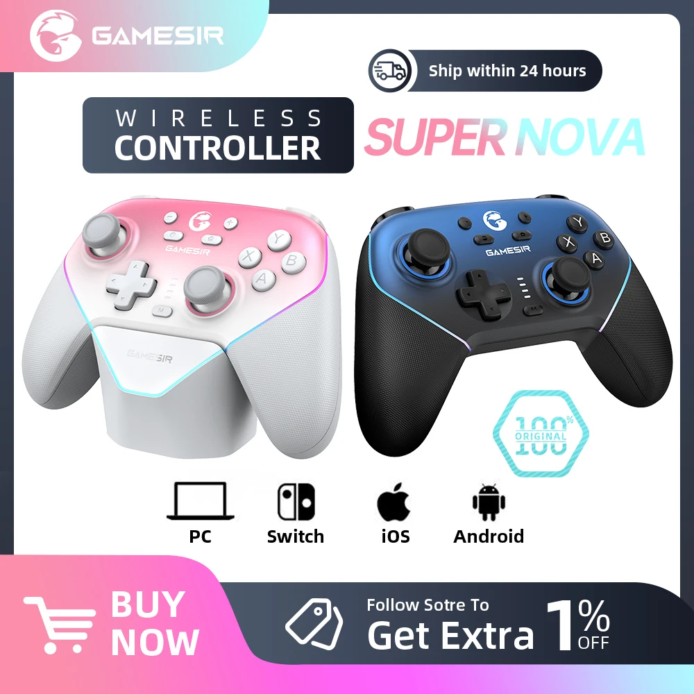 Gamesir super nova controlador sem fio t4n nova pro bluetooth gamepad joysticks de efeito hall para pc nintendo switch android ios