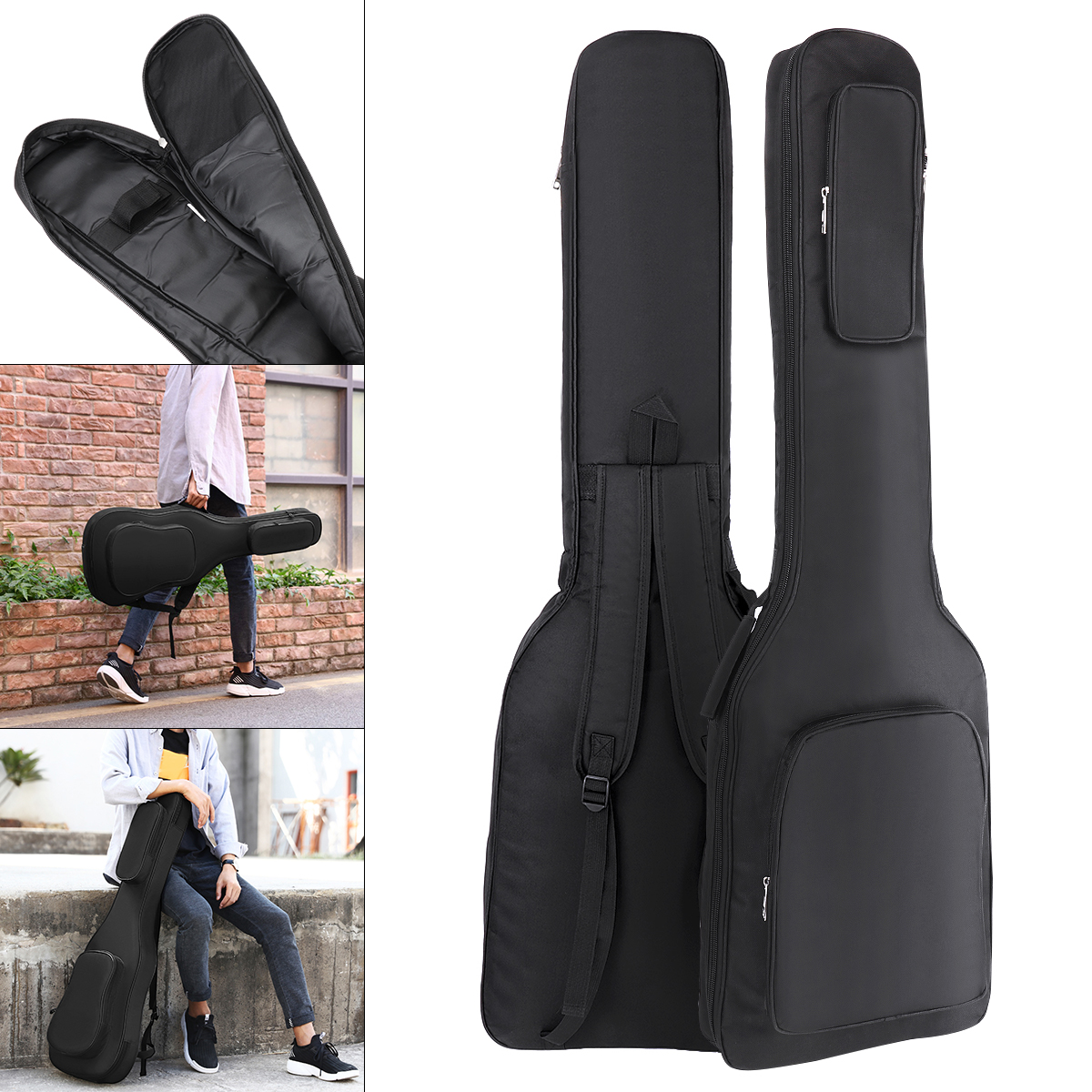 Almohadilla de tela Oxford de 39-48 pulgadas, funda de bajo eléctrico con correas dobles gruesas de algodón de 8-10mm, mochila con cubierta impermeable