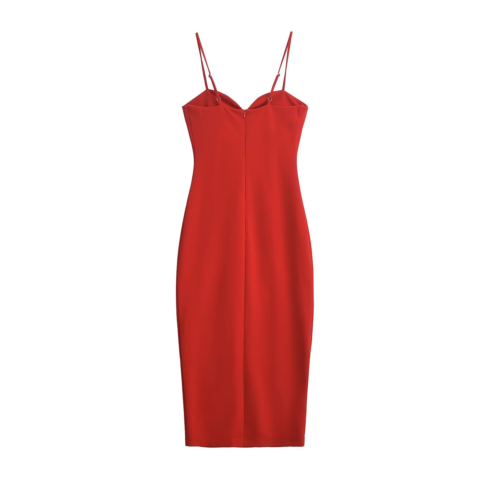 ONKOGENE Sexy Frauen Dünne Träger Zurück Zipper Schlank Midi Rot Kleid Weibliche Elegante Weihnachten Party Kleider