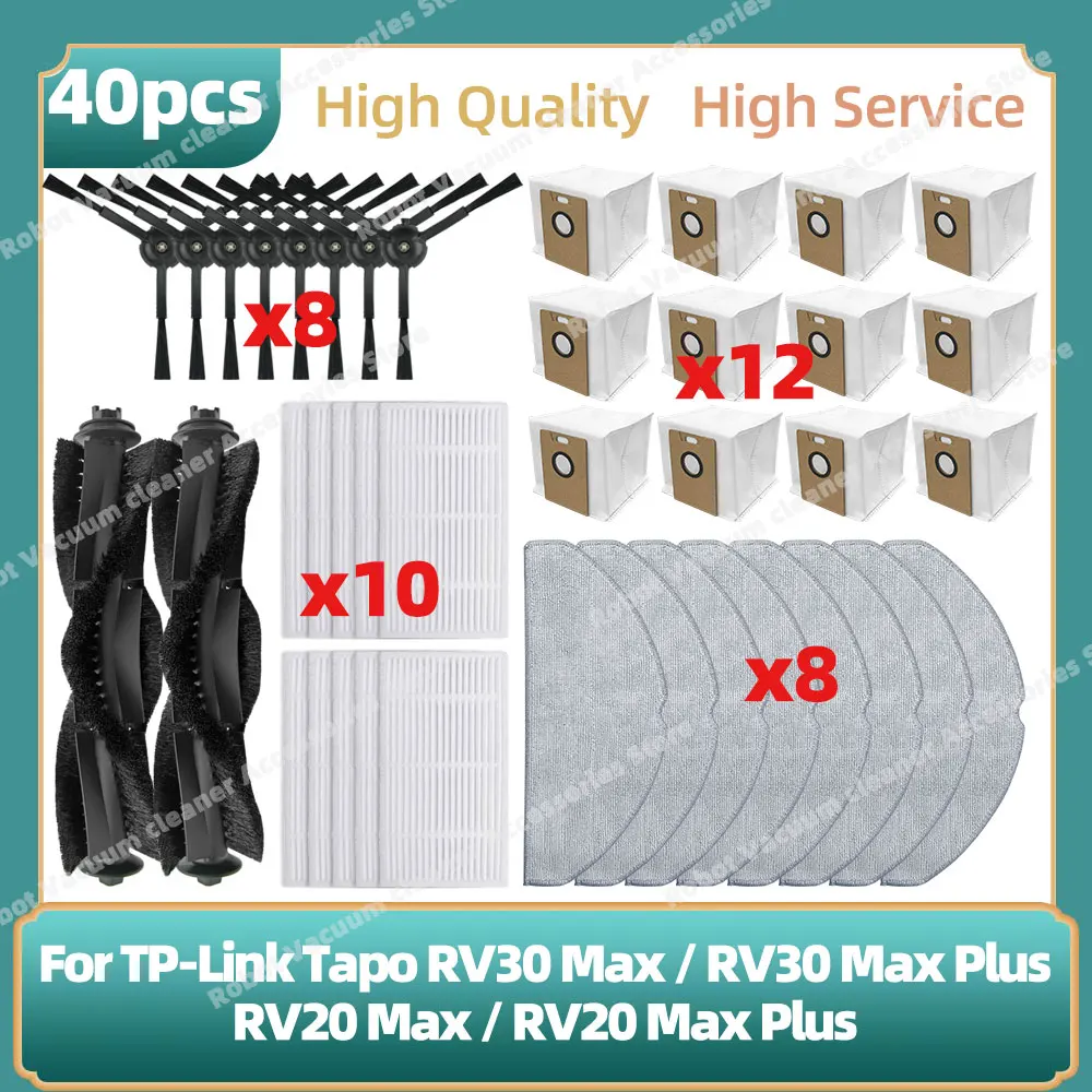 Compatible For ( TP-Link Tapo RV30 Max Plus / RV20 Max Plus / RV30 Max / RV20 Max ) Main Side Brush Hepa Filter Mop Bag Parts