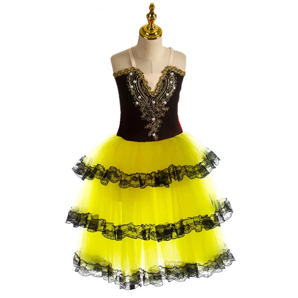 Falda tutú de Ballet romántica para niñas y niños, vestido rojo español para mujeres adultas, vestido largo de tul suave, disfraces de bailarina de actuación