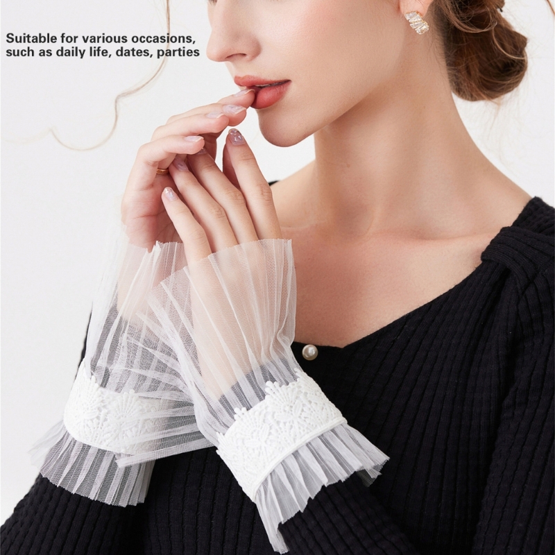 10代の女性のための装飾的なレースの袖口、取り外し可能な偽の袖、袖口の延長、流行の服、手首の付属品、12のスタイル