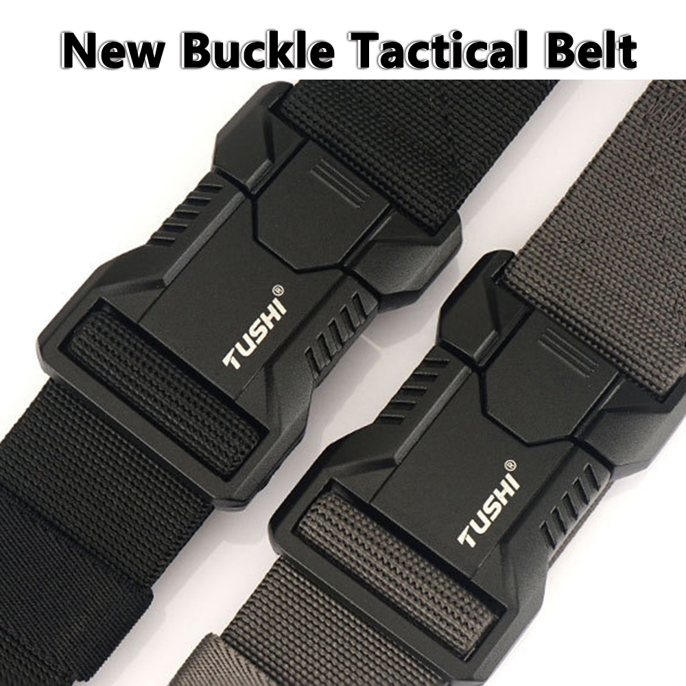TUSHI Aluminum Alloy Quick Release Pluggable Buckle Elastic Belts For Men Durable Tactical Belt Cowboy Outdoor Army Belt Hunting