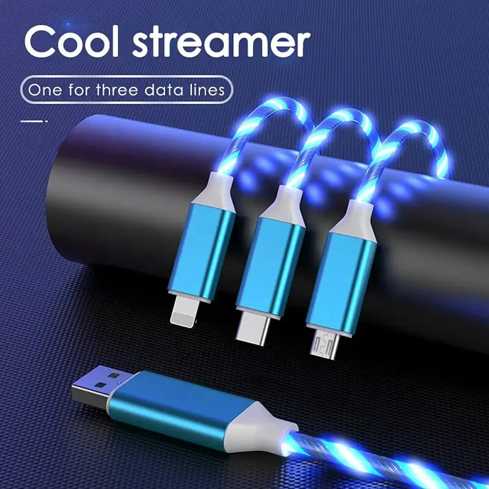 Câble De Charge Rapide 3 En 1 Avec Éclairage LED, 3A, Micro USB Tipo C, Pour IPhone, Samsung, Xiaomi, Chargeur De Teléfono, Lig