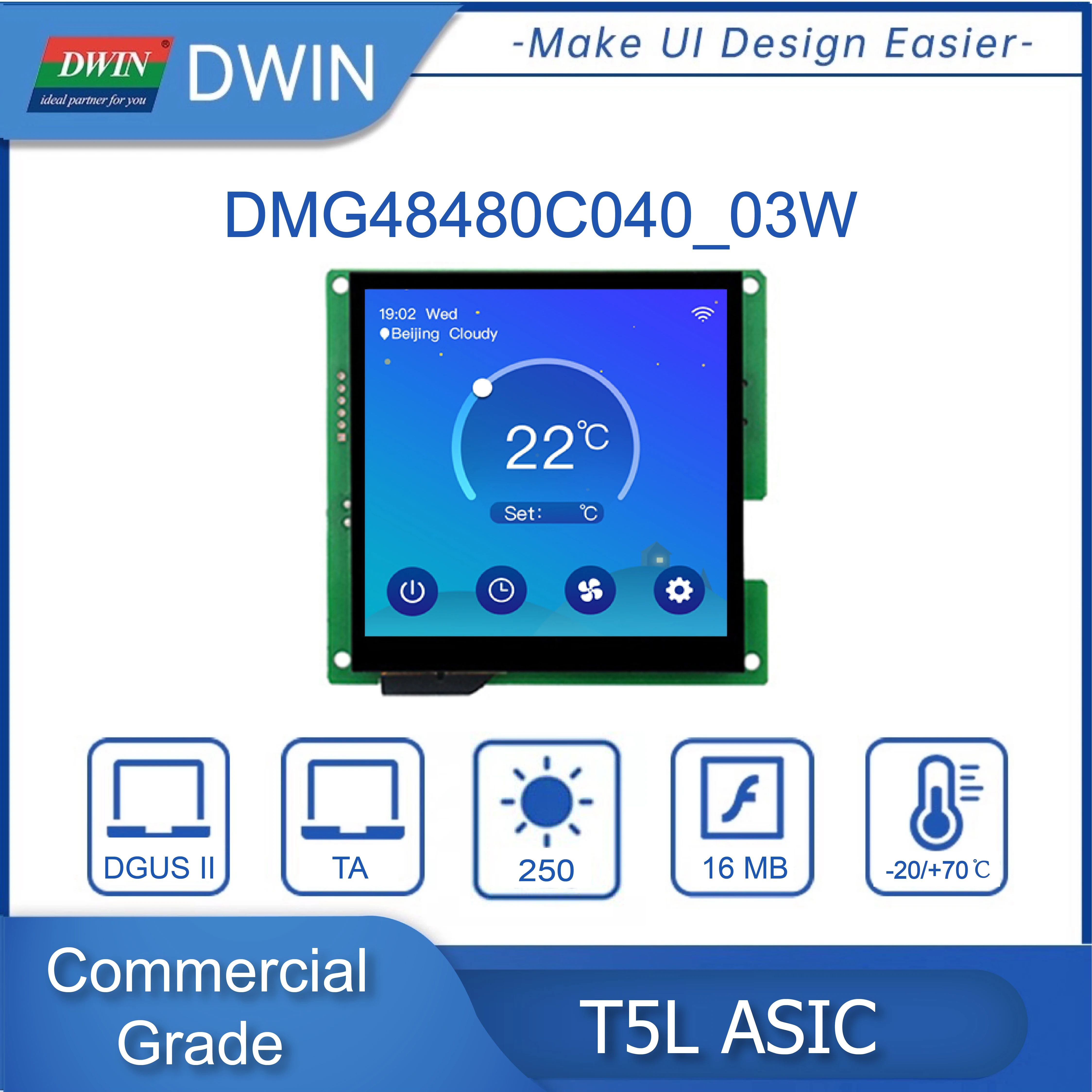 DWIN 4,0 "IPS 480X480 квадратный модуль емкостной сенсорной панели, TFT LCD, UART LCM HMI интеллектуальный дисплей, управление для Arduino