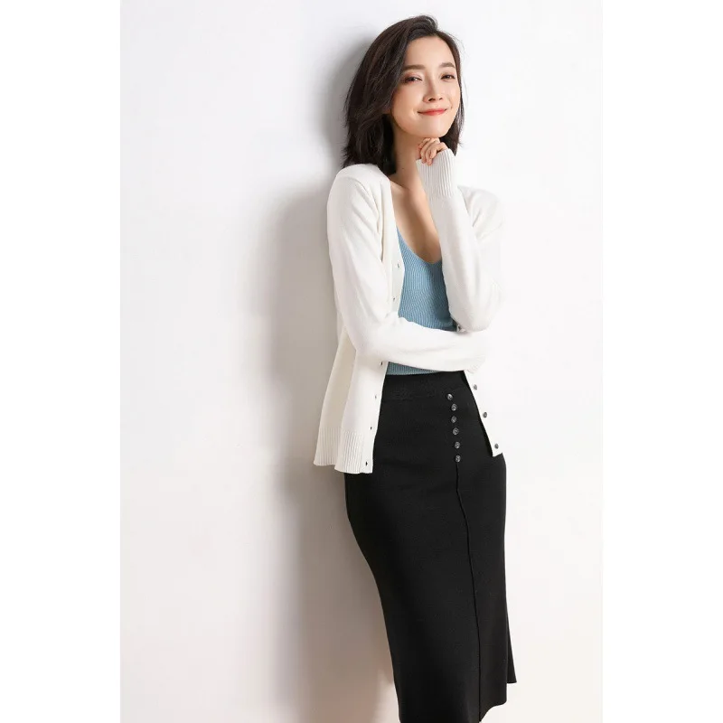 Cárdigans para mujer, suéter de punto con cuello en V y una hilera de botones, prendas de punto cortas a la moda, jerséis para mujer en color azul, verde y rosa 2022