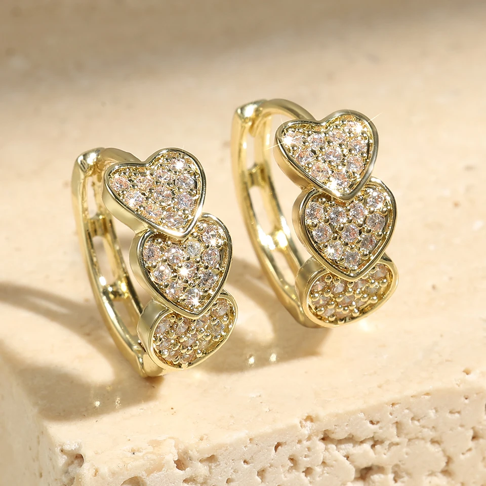 อินเทรนด์รอบทองแดงCubic Zirconiaต่างหูผู้หญิงทองสีโลหะคริสตัลต่างหูเรขาคณิตเทศกาลเครื่องประดับของขวัญ