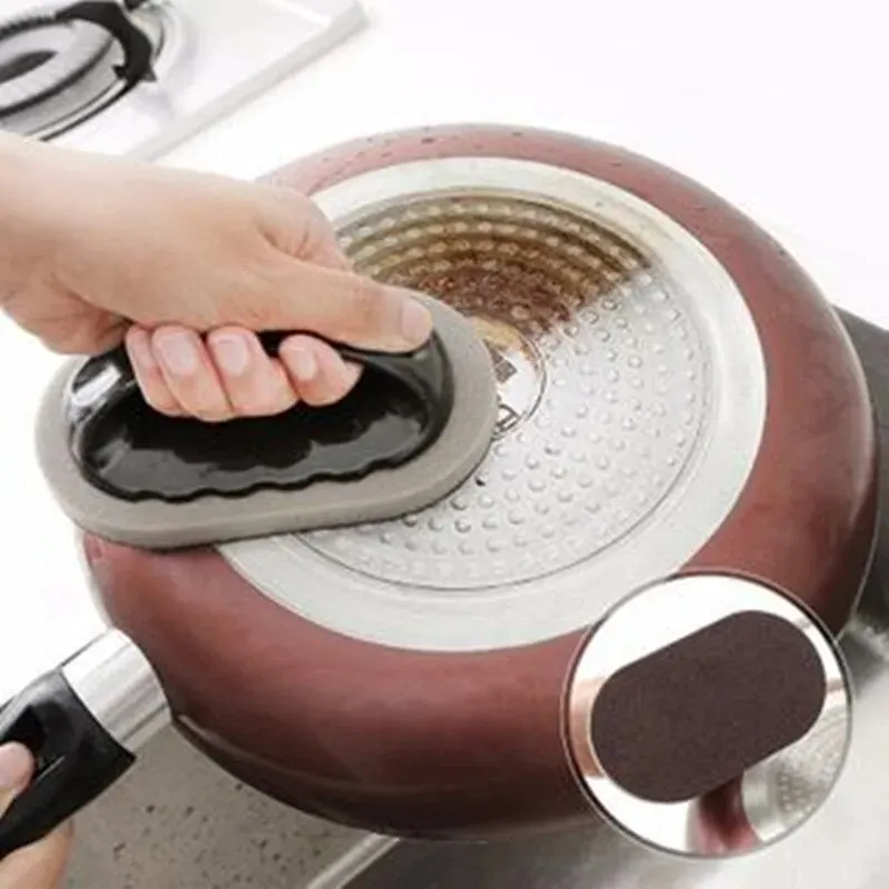 Esponja mágica de esmeril reutilizable, cepillo para olla de cocina con mango para una fácil limpieza y descontaminación, lavable y Borrador de limpieza