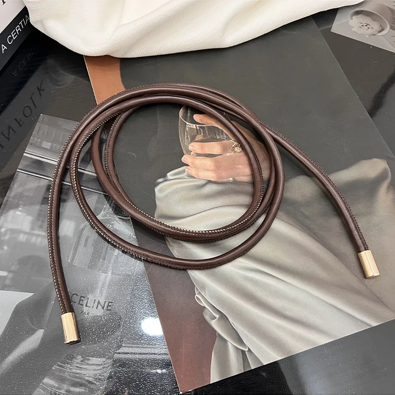 Cinto de couro de microfibra feminino cordão redondo adornado com nó, vestido arco versátil