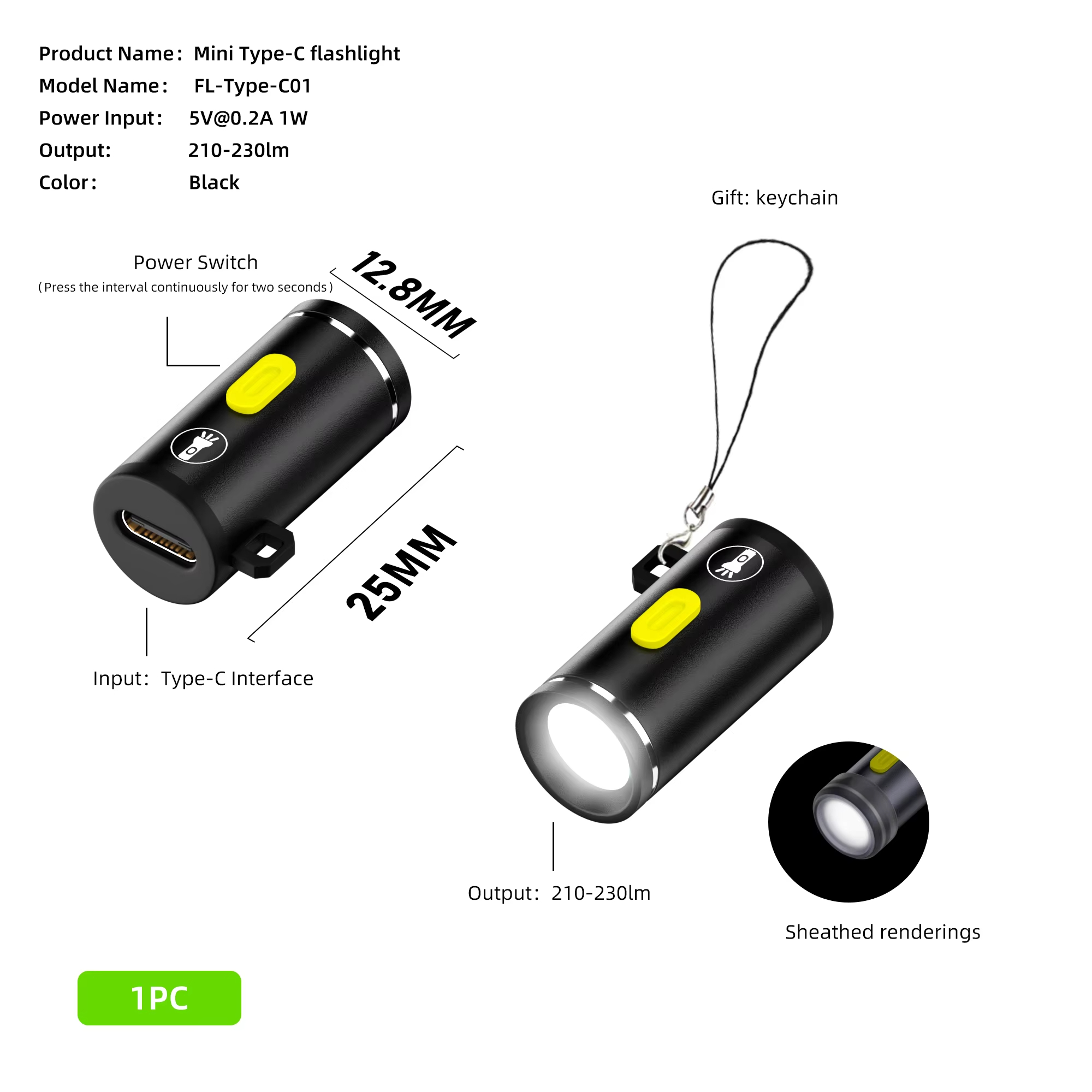 Mini linterna LED de alto brillo alimentada por conectores tipo C Antorchas LED pequeñas de luz LED perfectas para uso en viajes