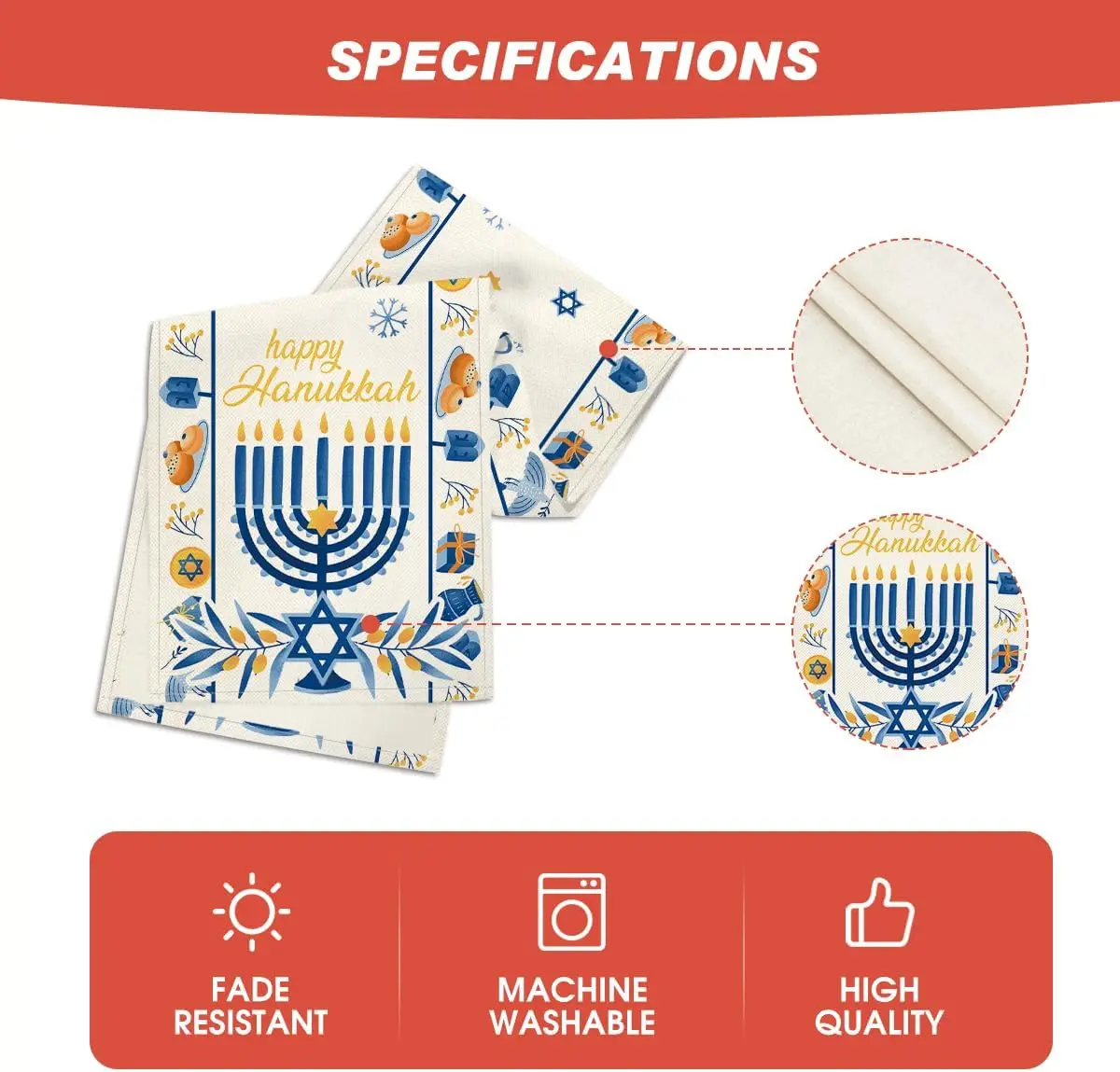 Camino de mesa de lino Happy Hanukkah Menorah, bufandas de tocador, camino de mesa de comedor de cocina Chanukah reutilizable, decoración para fiestas navideñas