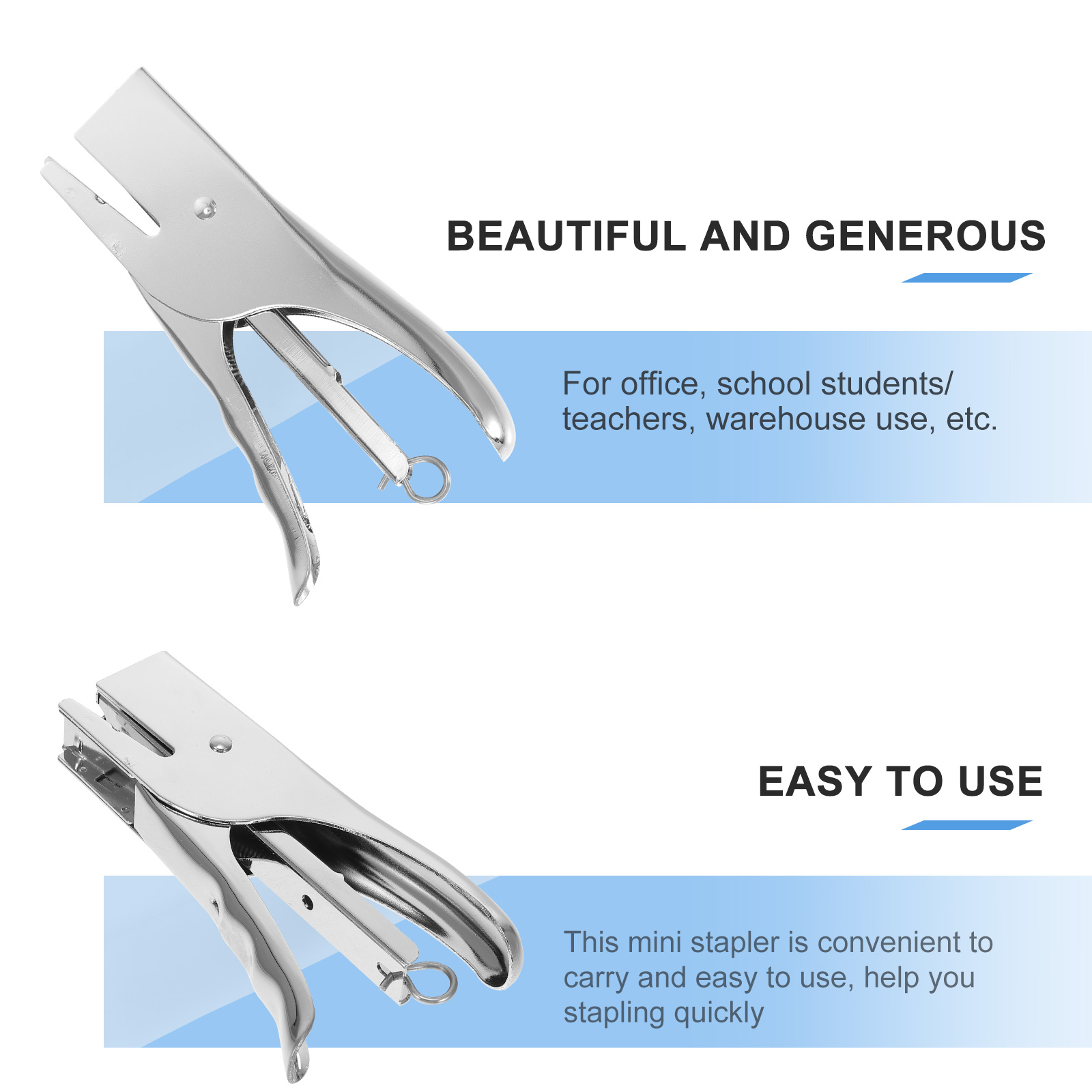 1pc 20 Blatt Nagler No-Jam Handgriff Metall hefter Hochleistungs-Desktop-Hefter ohne Nähnadel (Silber)