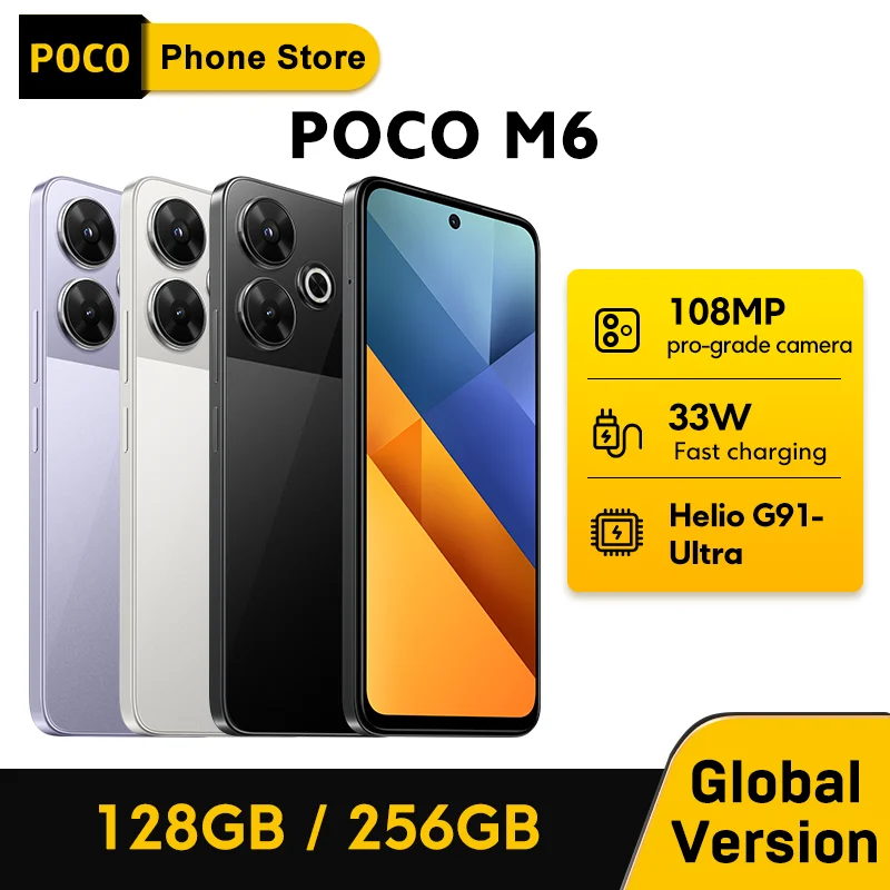 POCO M6 グローバル版 スマートフォン 128GB/256GB MediaTek Helio G91 Ultra 6.79インチ 90Hzディスプレイ 33W急速充電 5030mAhバッテリー