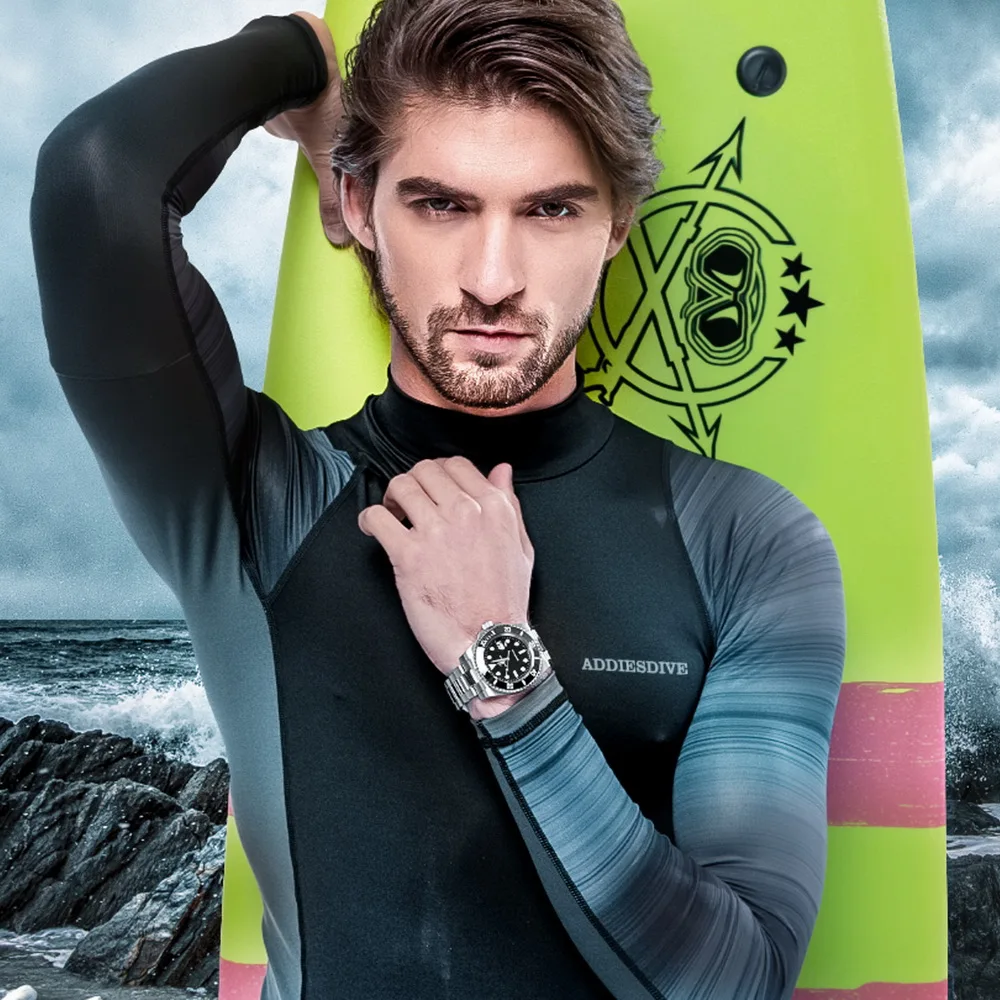 Reloj de cuarzo luminoso ADDIESDIVE para hombre, relojes analógicos con bisel de cerámica de acero inoxidable, relojes de pulsera de buceo con calendario resistente al agua de 200m