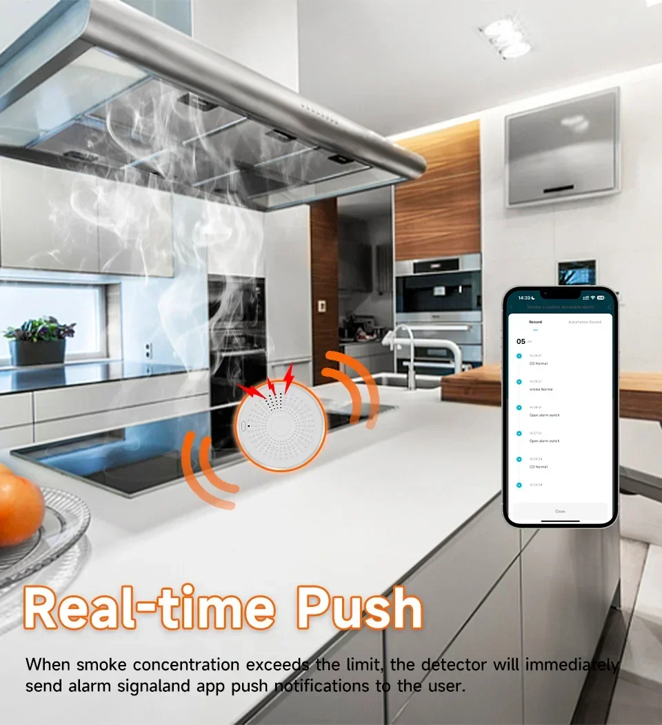 Tuya Zigbee 2 In 1 Version Intelligent carbon monoxide and smoke detector, smart home gas leakage alarm